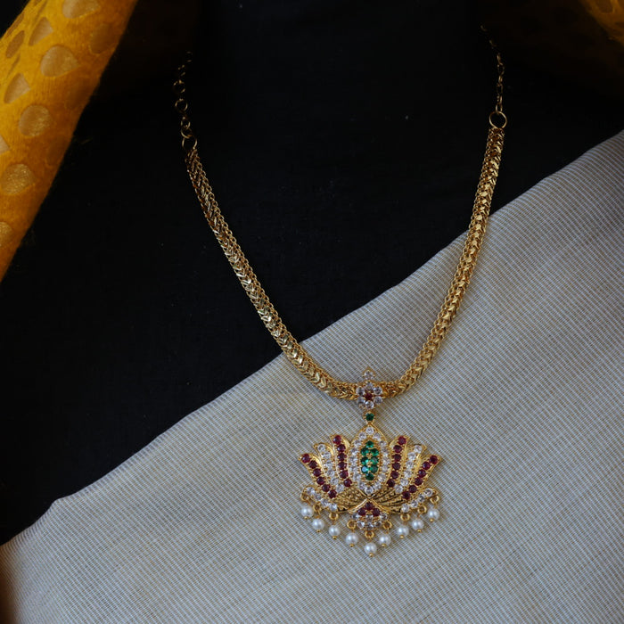 Heritage multi stone lotus gold plated short necklace H9021