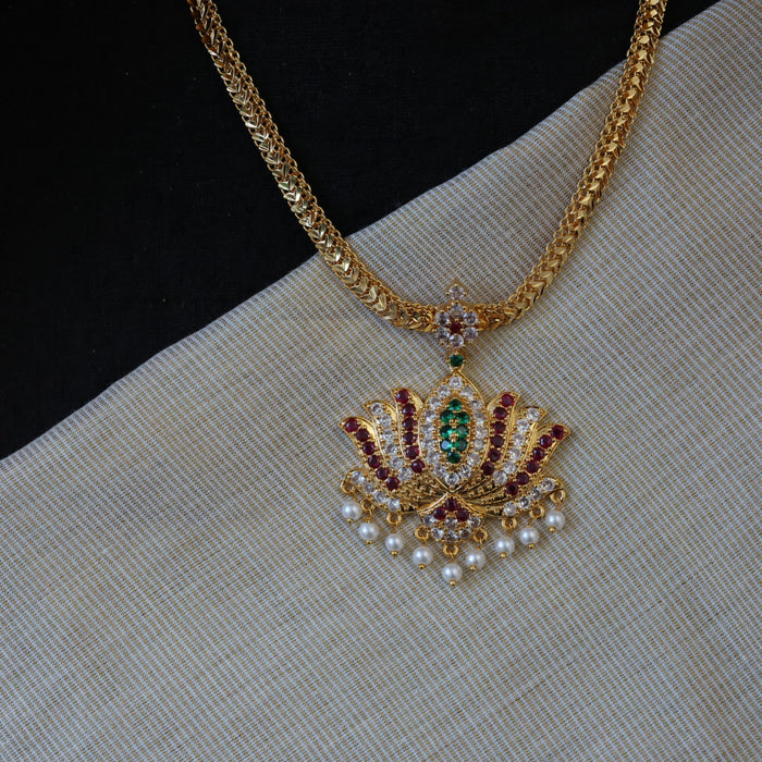 Heritage multi stone lotus gold plated short necklace H9021