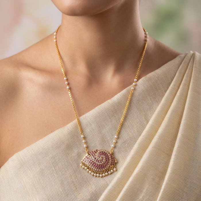 Heritage gold plated padakam long necklace HP51711