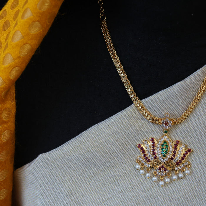 Heritage multi stone lotus gold plated short necklace H9021