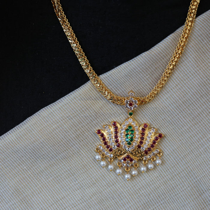 Heritage multi stone lotus gold plated short necklace H9021