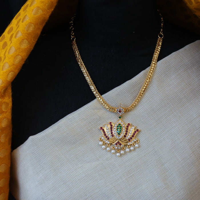 Heritage multi stone lotus gold plated short necklace H9021