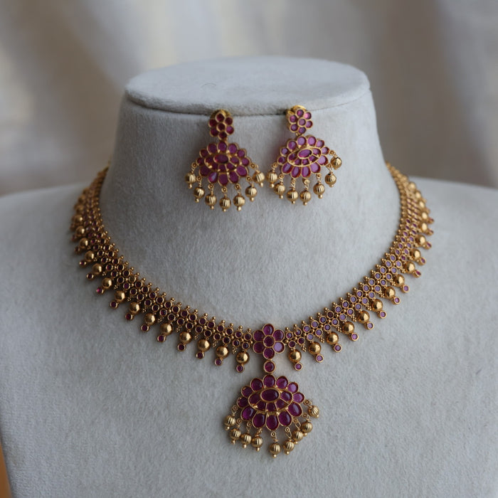 Antique ruby stone short necklace with earrings RUB1183