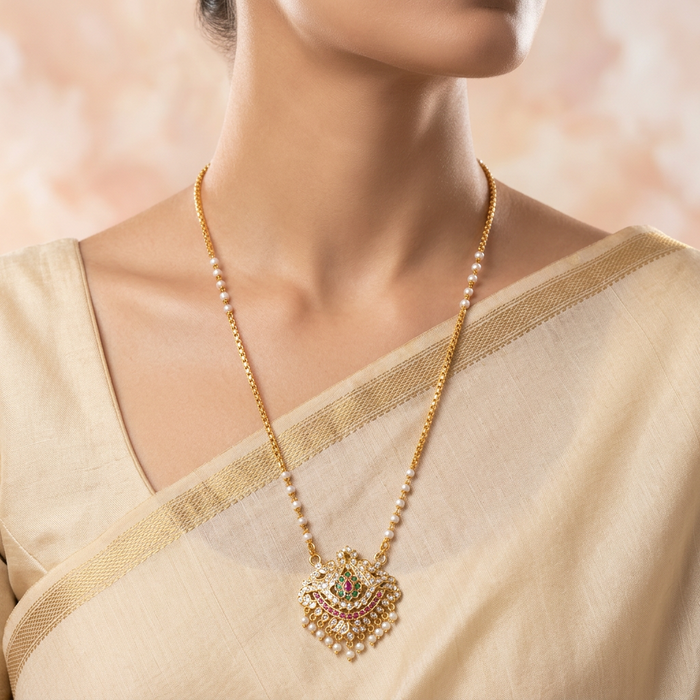 Heritage gold plated padakam long necklace HP51781