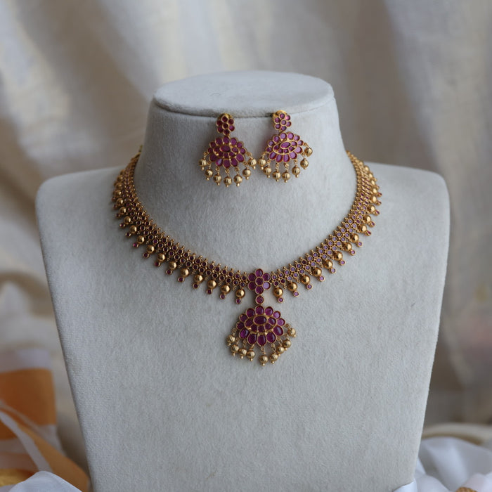 Antique ruby stone short necklace with earrings RUB1183