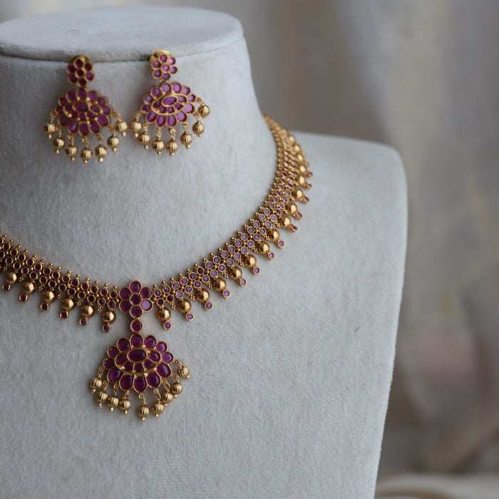 Antique ruby stone short necklace with earrings RUB1183
