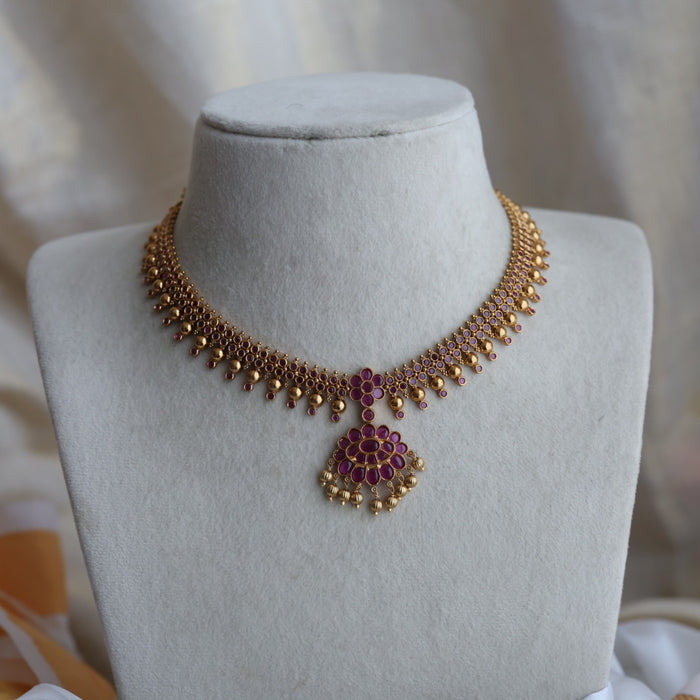 Antique ruby stone short necklace with earrings RUB1183