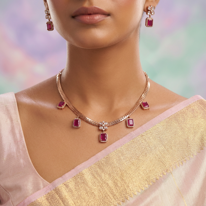 Minimal short necklace with earrings MS101
