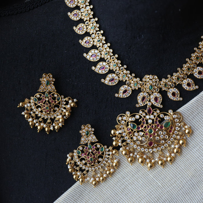 Antique mango short necklace with earrings S1B1536