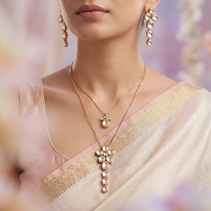 Minimal kundan layer necklace with earrings MS103