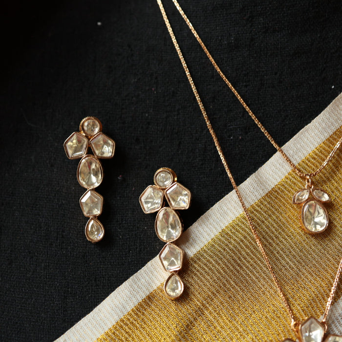 Minimal kundan layer necklace with earrings MS103
