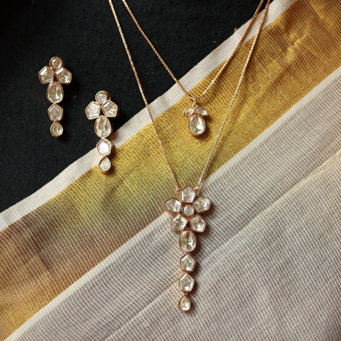 Minimal kundan layer necklace with earrings MS103