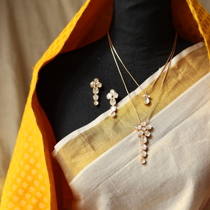 Minimal kundan layer necklace with earrings MS103