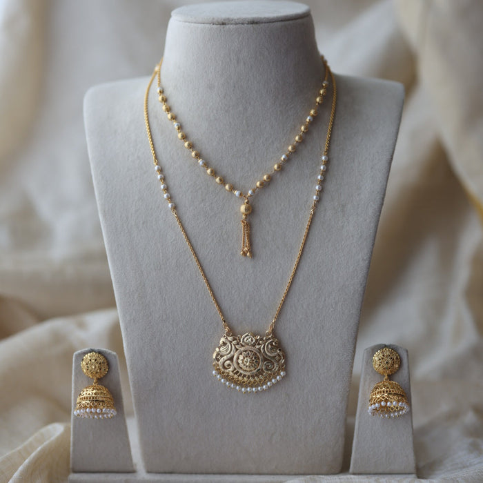 Heritage gold plated padakam long and short necklace set HPS1532