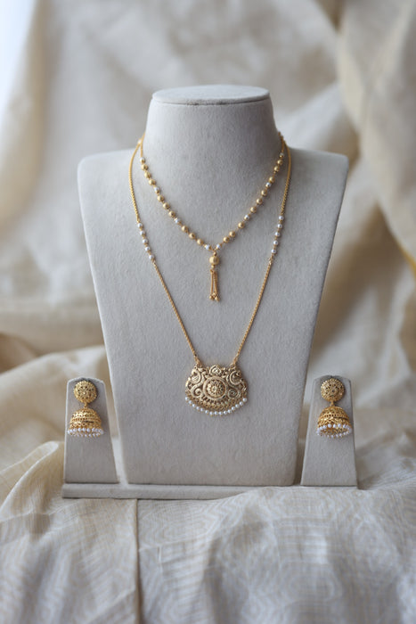 Heritage gold plated padakam long and short necklace set HPS1532