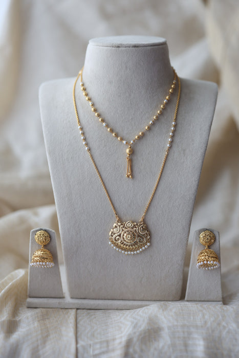 Heritage gold plated padakam long and short necklace set HPS1532