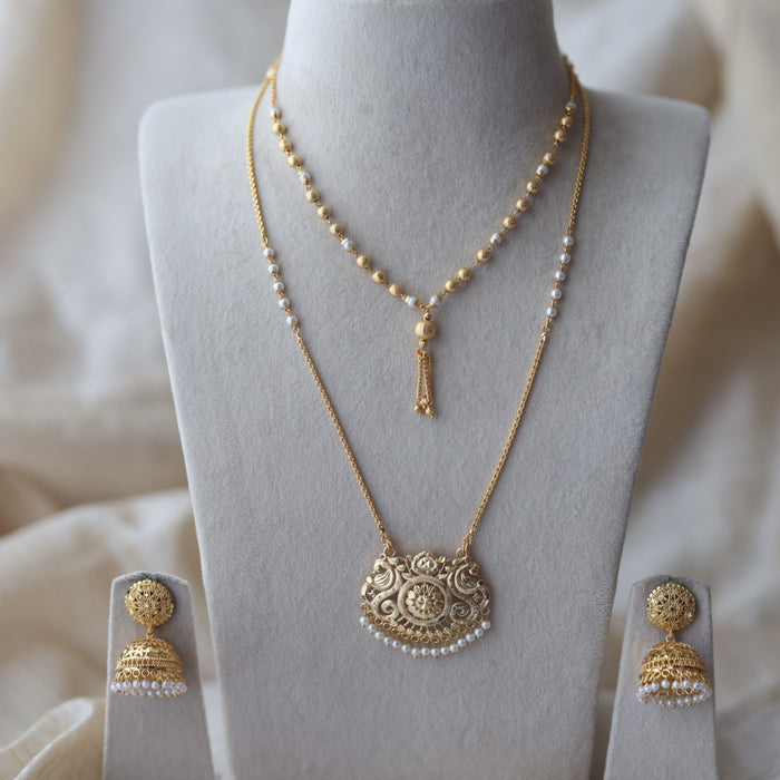 Heritage gold plated padakam long and short necklace set HPS1532