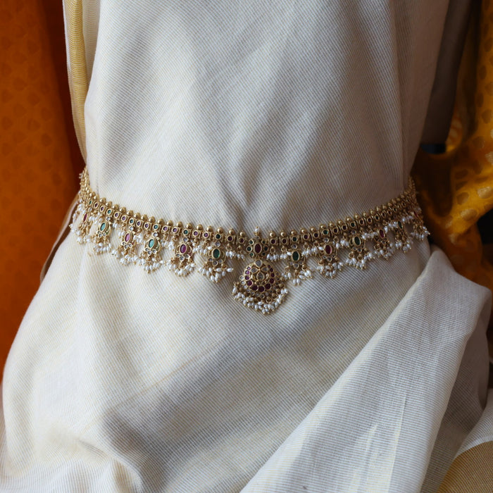 Antique gold and pearl floral design waistchain AW4988