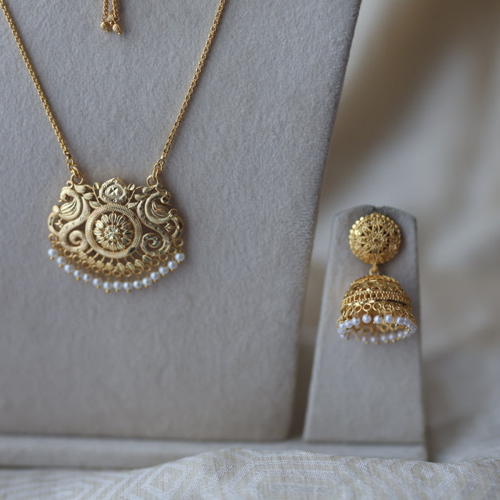 Heritage gold plated padakam long and short necklace set HPS1532