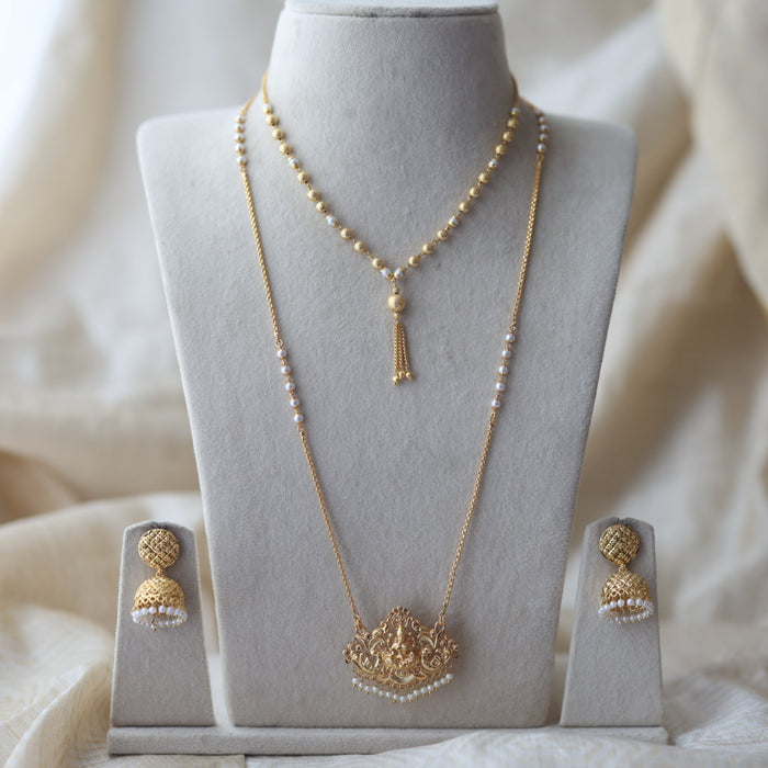 Heritage gold plated padakam long and short necklace set HPS1512