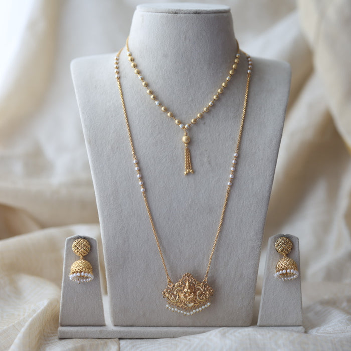 Heritage gold plated padakam long and short necklace set HPS1512