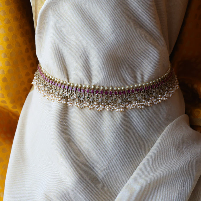 Antique gold and pearl floral design waistchain AW4989