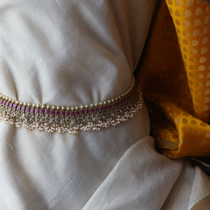 Antique gold and pearl floral design waistchain AW4989