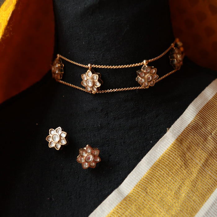 Minimal kundan choker necklace with earrings MS105