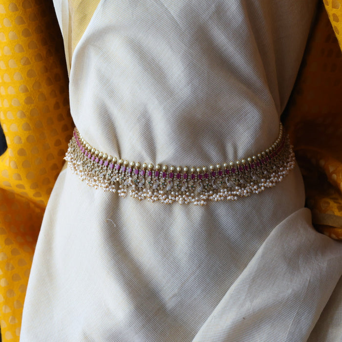 Antique gold and pearl floral design waistchain AW4989