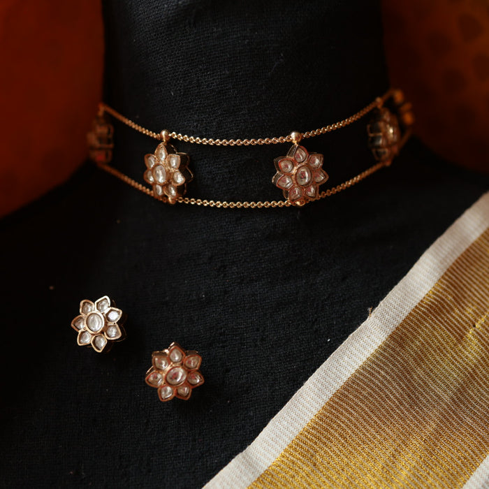 Minimal kundan choker necklace with earrings MS105