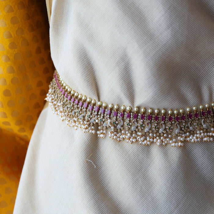 Antique gold and pearl floral design waistchain AW4989