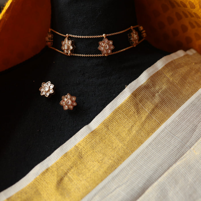 Minimal kundan choker necklace with earrings MS105
