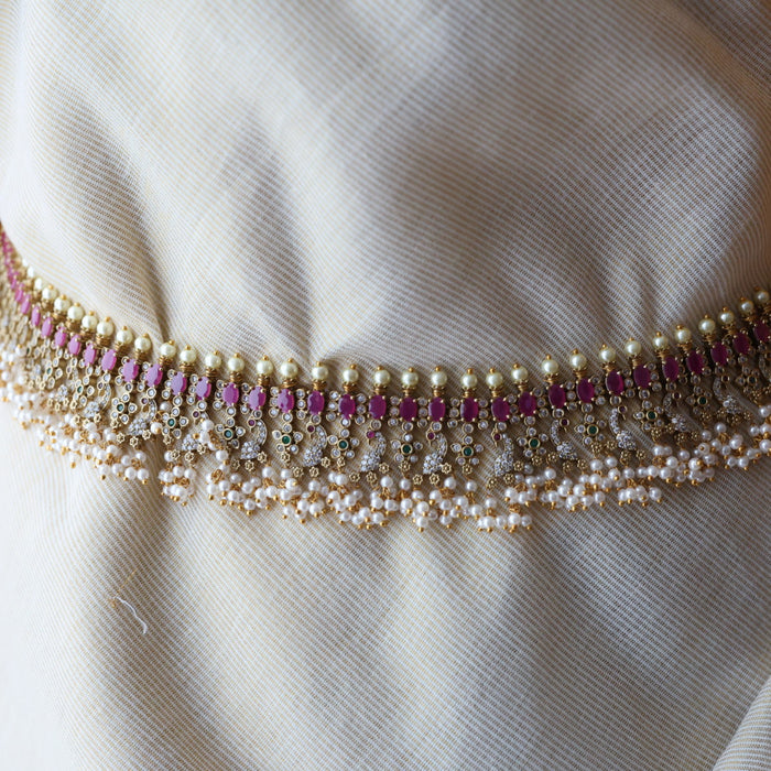 Antique gold and pearl floral design waistchain AW4989