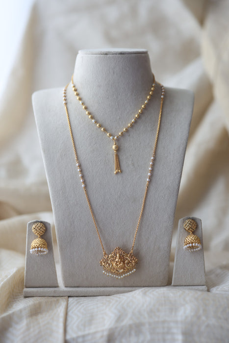 Heritage gold plated padakam long and short necklace set HPS1512