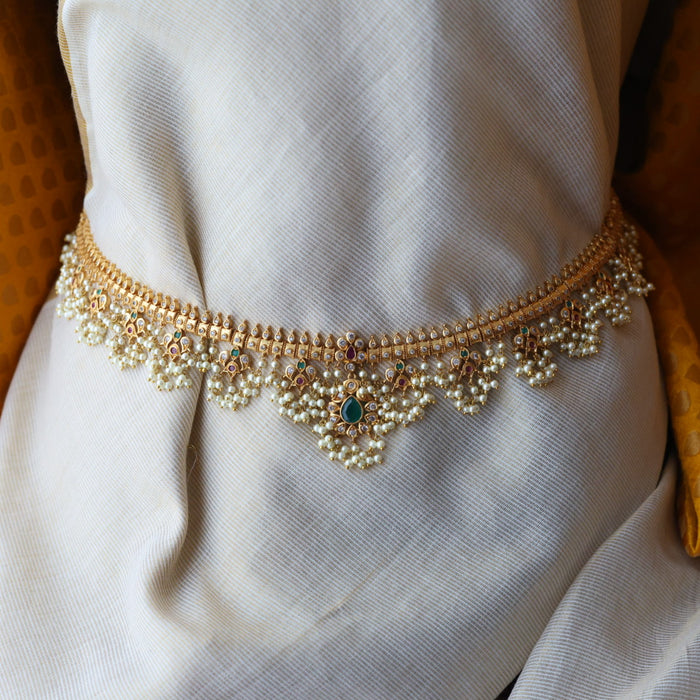 Antique gold and pearl floral design waistchain AW4990