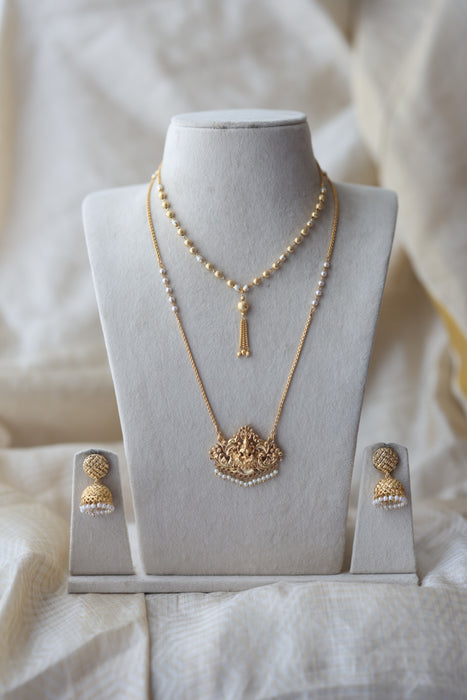 Heritage gold plated padakam long and short necklace set HPS1512