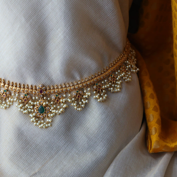 Antique gold and pearl floral design waistchain AW4990