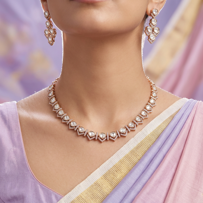 Minimal kundan short necklace with earrings MS106