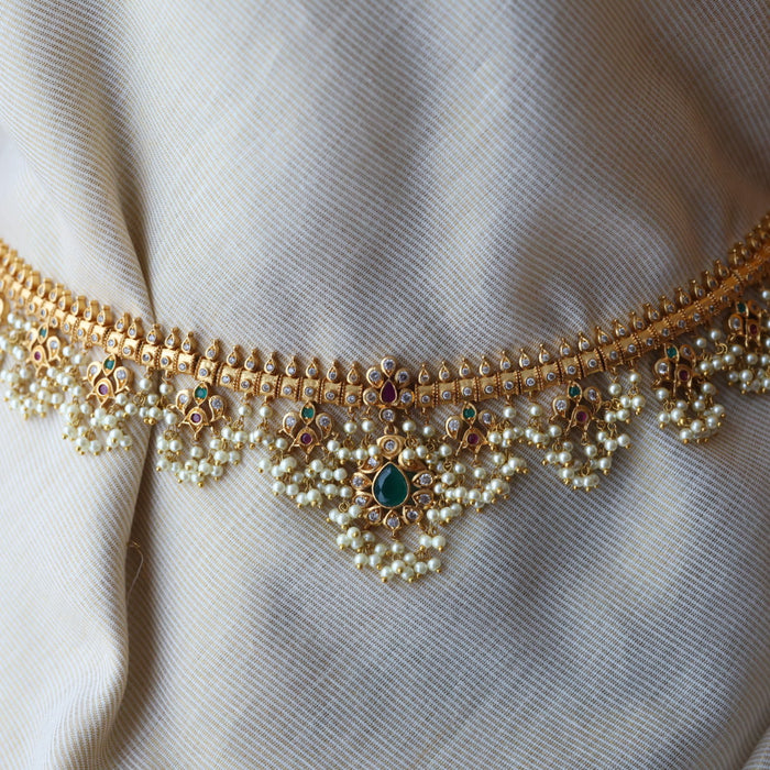 Antique gold and pearl floral design waistchain AW4990