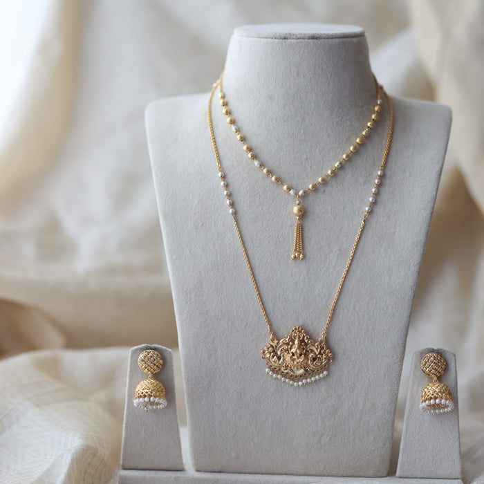 Heritage gold plated padakam long and short necklace set HPS1512