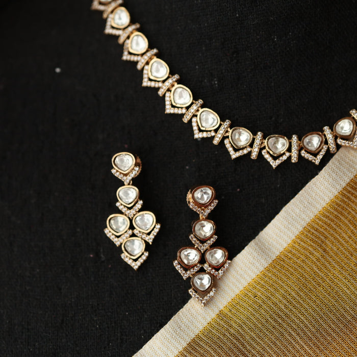 Minimal kundan short necklace with earrings MS106