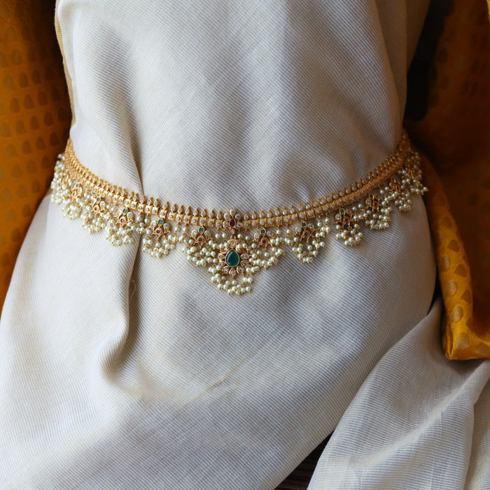 Antique gold and pearl floral design waistchain AW4990