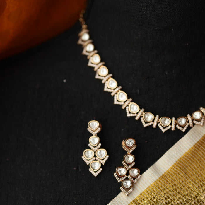 Minimal kundan short necklace with earrings MS106