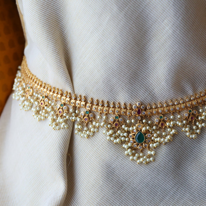 Antique gold and pearl floral design waistchain AW4990