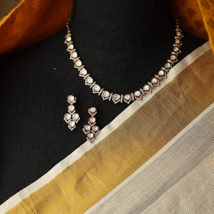 Minimal kundan short necklace with earrings MS106