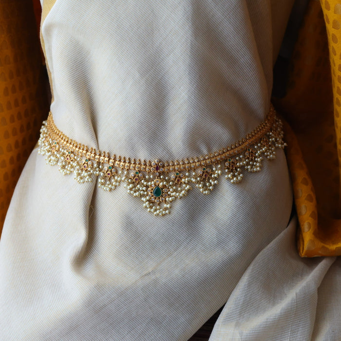 Antique gold and pearl floral design waistchain AW4990