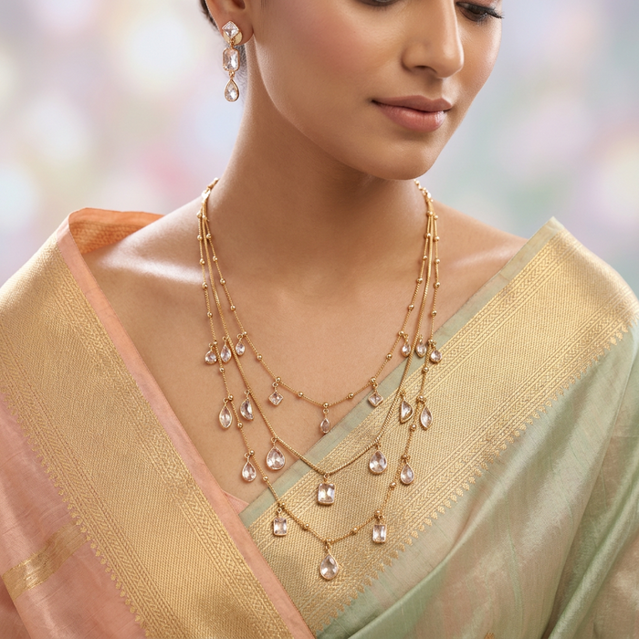 Minimal kundan layer necklace with earrings MS1066