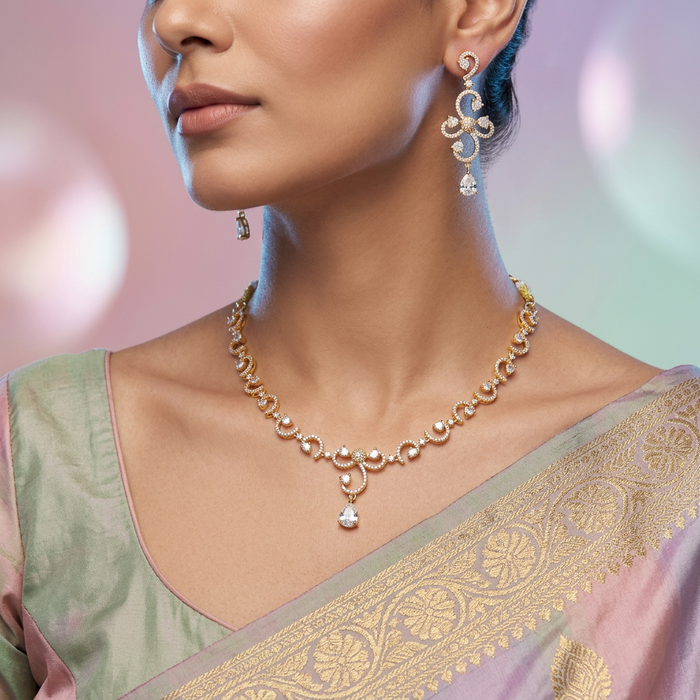 Heritage gold plated white stone short necklace H3222