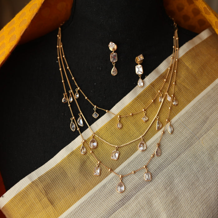 Minimal kundan layer necklace with earrings MS1066