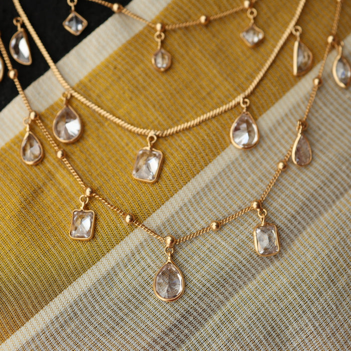 Minimal kundan layer necklace with earrings MS1066